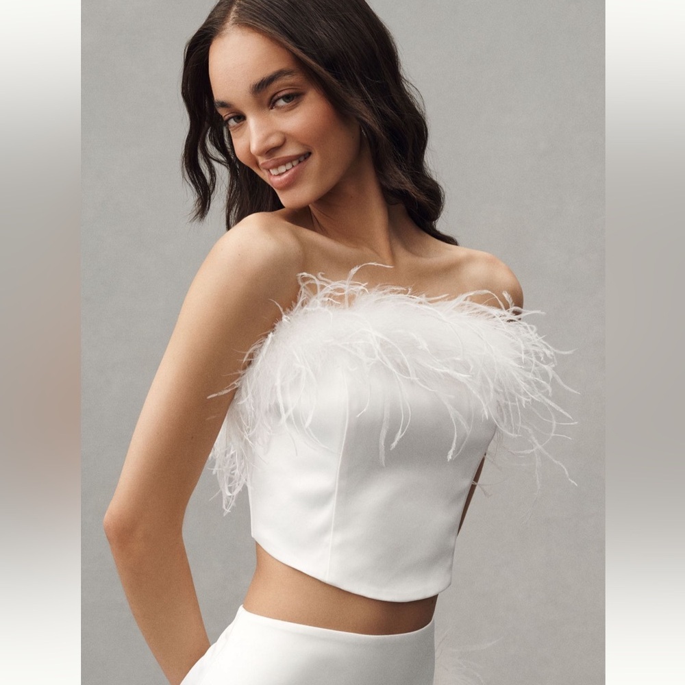Hutch Faux Feather Strapless Crop Top And Column Maxi Skirt Set - Picture 2 of 11